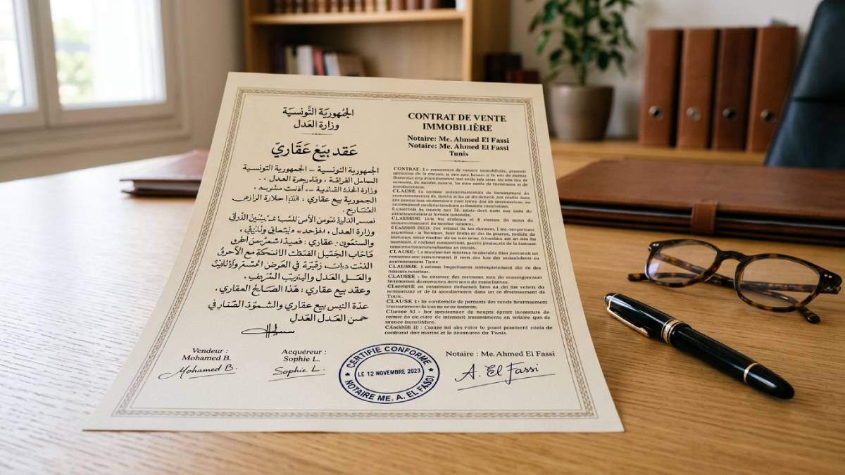 Documento di traduzione giurata arabo-francese con timbro ufficiale e firma del perito.